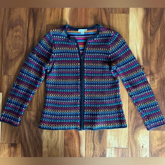 Coldwater CreekThreaded Zip-up Sweater Jacket Collarless Blazer size Medium - Picture 1 of 4